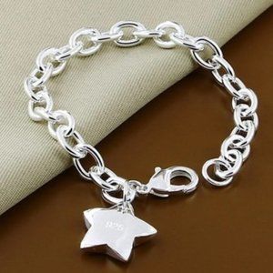 Sterling Silver Star Charm Cable Chain Bracelet
